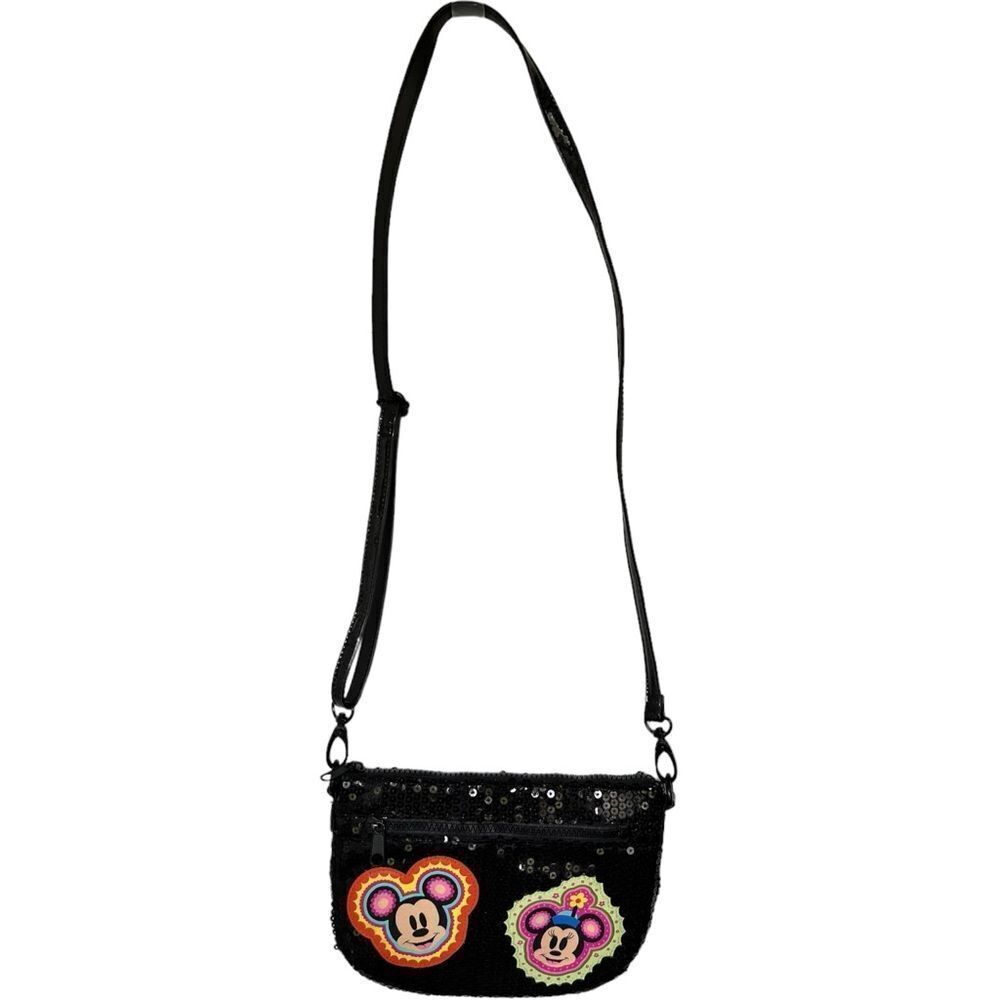 Disney Parks Mickey & Minnie Mouse Black Sequin Crossbody Zip Bag. Purse.